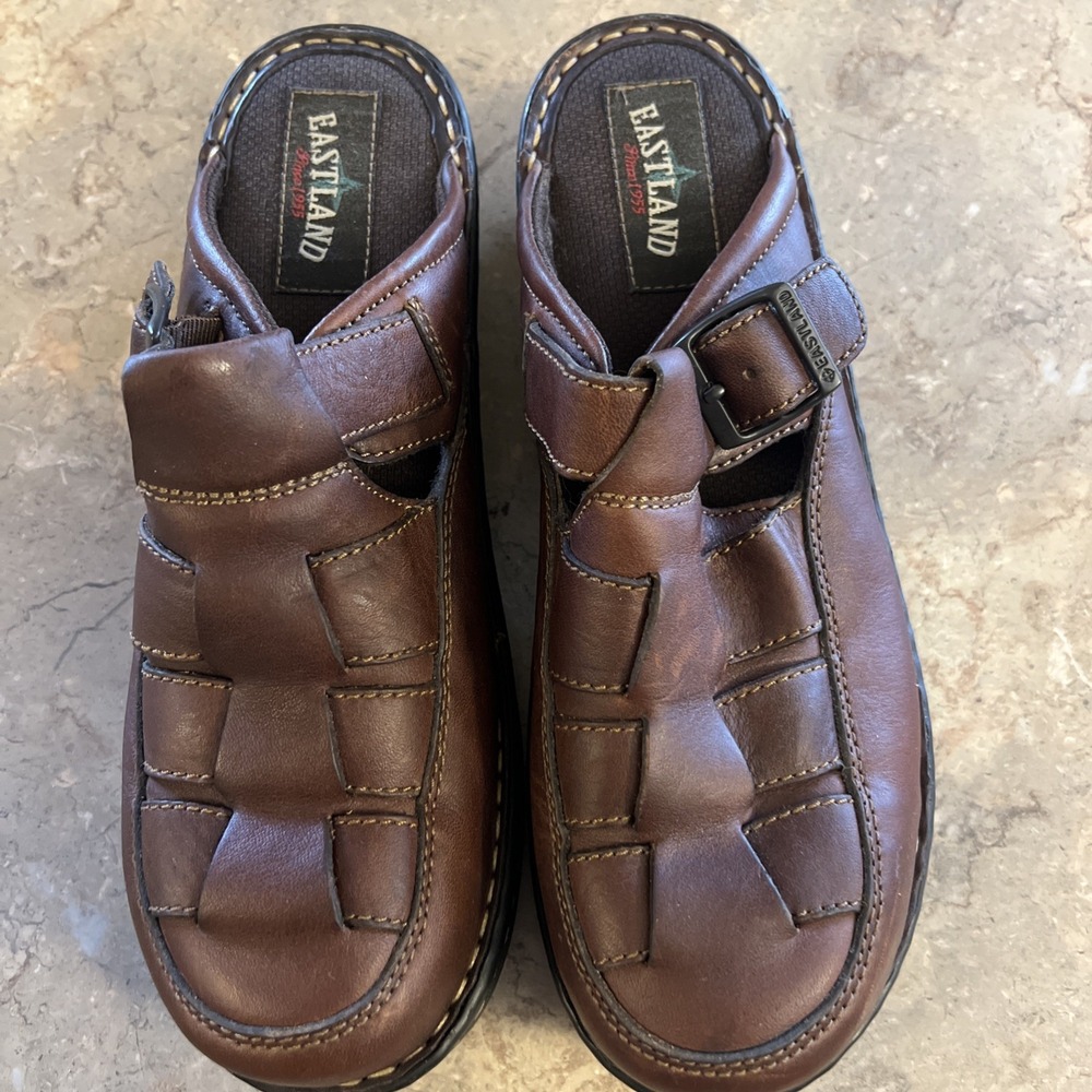 Eastland Women's Size 11 M Strappy Slip on Brown Leather Clogs